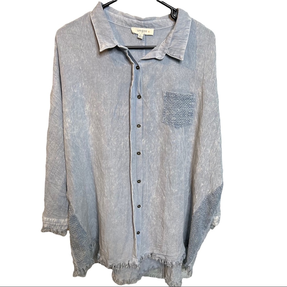 Umgee Blue Chambray Shirt Top Size 1XL - Picture 1 of 9